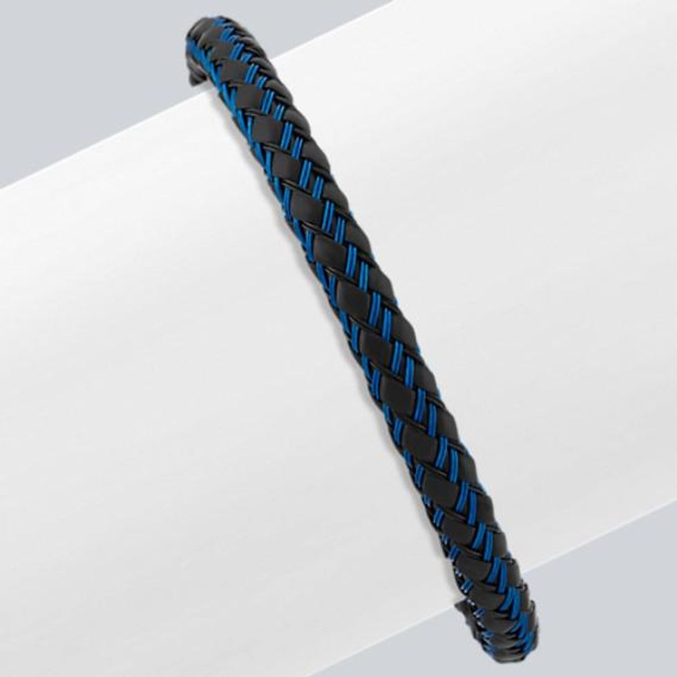Black & Blue Woven Bracelet with Stainless Steel Clasp