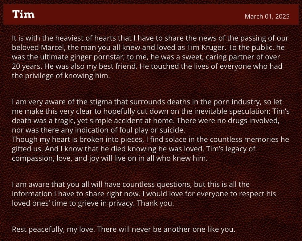 Blog post about Marcel Bonn, a.k.a. Tim Kruger, shared on the TimTales website