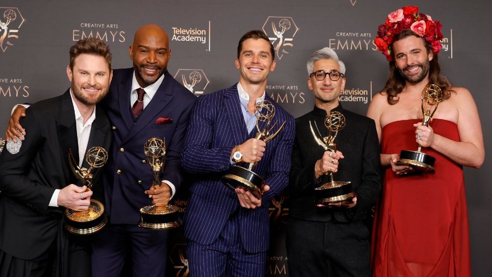 Bobby Berk, Karamo Brown, Antoni Porowski, Tan France, and Jonathan Van Ness accepting an 2024 Emmy Award for Queer Eye