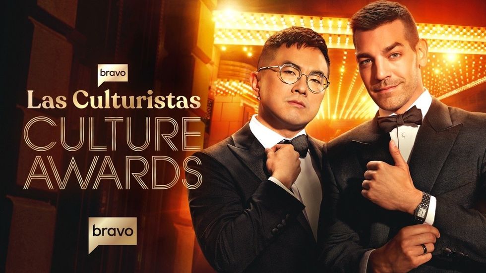 Bowen Yang and \u200bMatt Rogers in a promotional image for the 2025 Las Culturistas Culture Awards