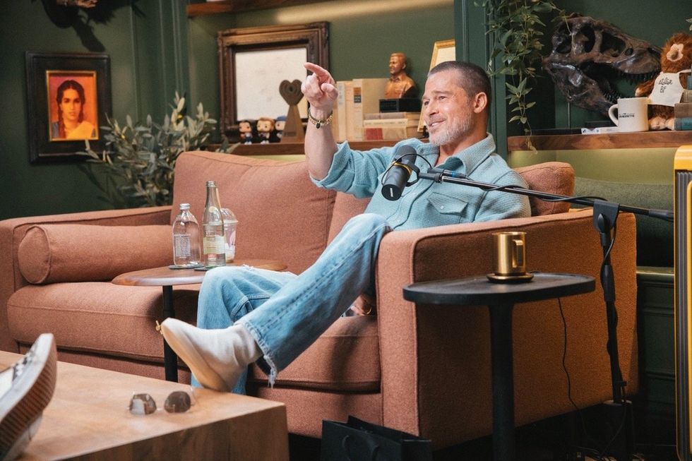 Brad Pitt during an interview on the \u200bArmchair Expert\u200b podcast