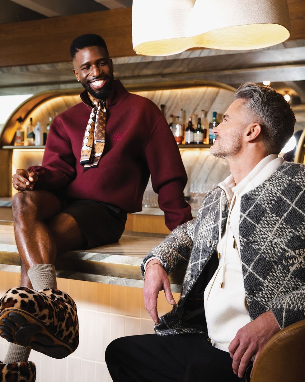 BRANDON in LOUIS VUITTON Scarf, Fleece, Shorts, Shoes; STERLING FOREVER Ring MATTHEW in LOUIS VUITTON, Fleece, Jacket, Pants; STERLING FOREVER Necklace and Bracelet