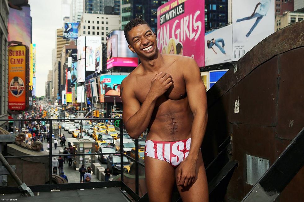 Broadway Bares performer Christian Dante White in Aussie Bum