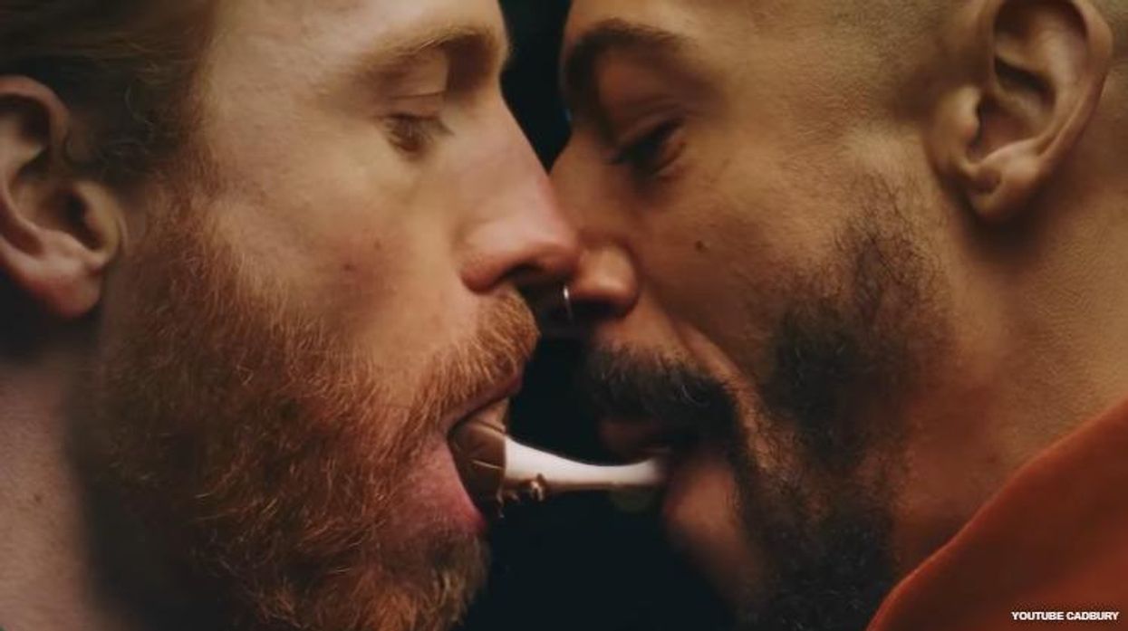Cadbury comes out with Creme Egg commercial showing two men kissing and sharing an egg between them.