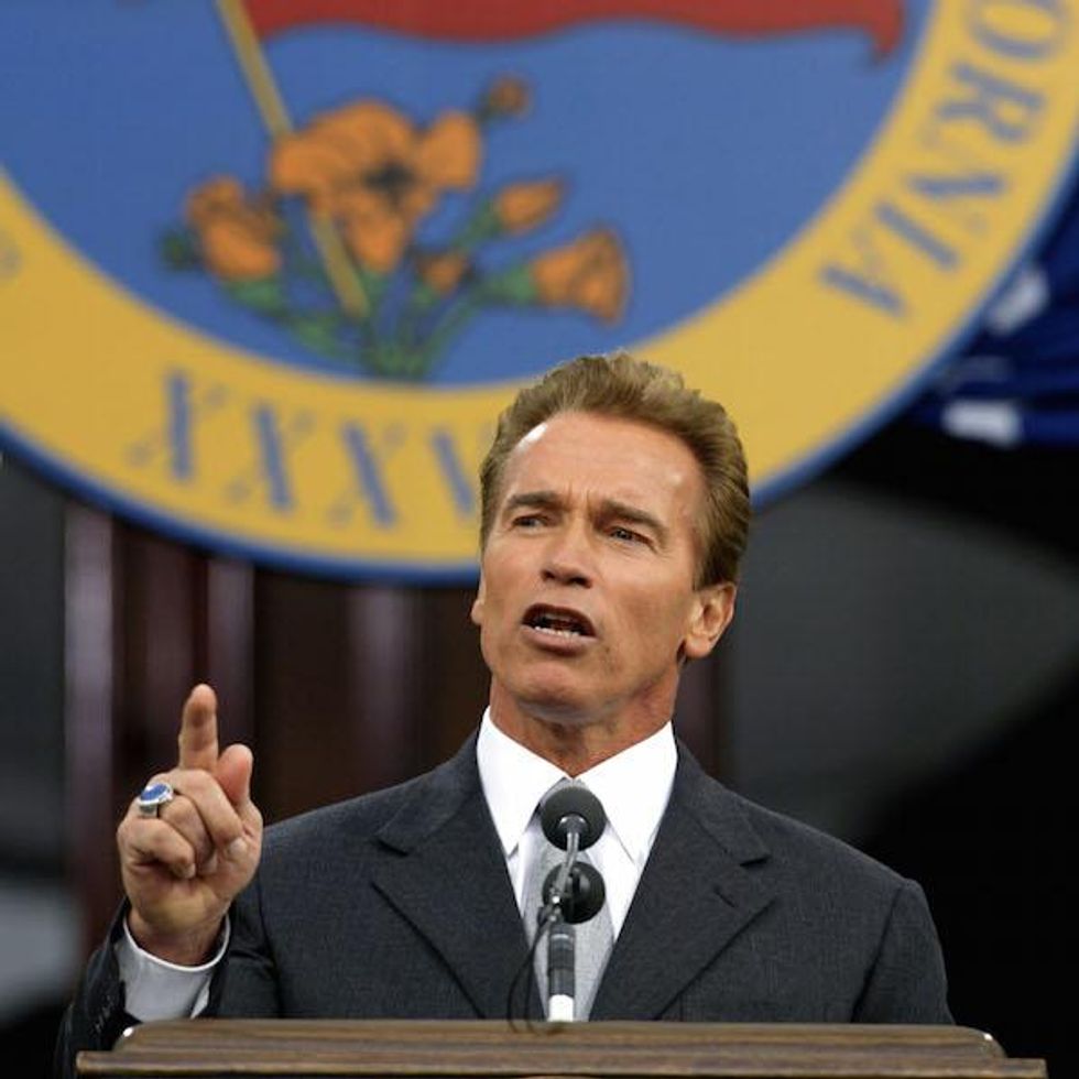 California Governor Arnold Schwarzenegger vetoes marriage equality (twice), but marriage eventually succeeds