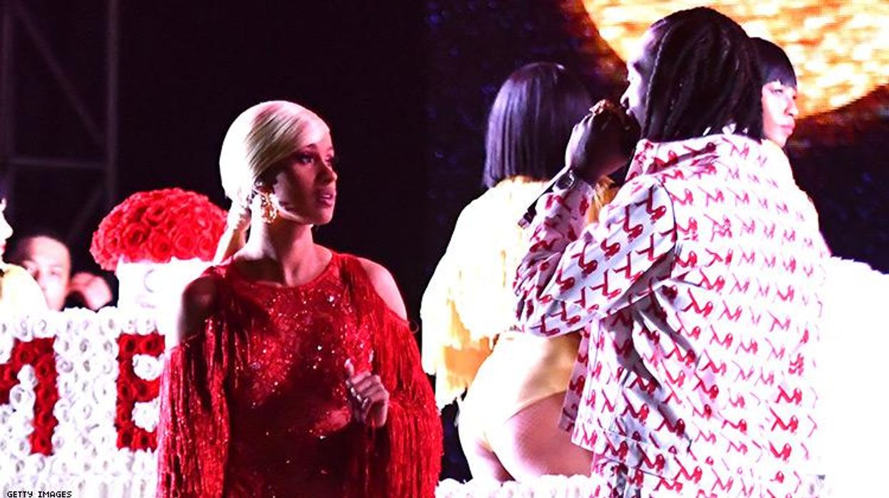 Cardi B. and Offset on stage on Saturday as he disrupts her performance