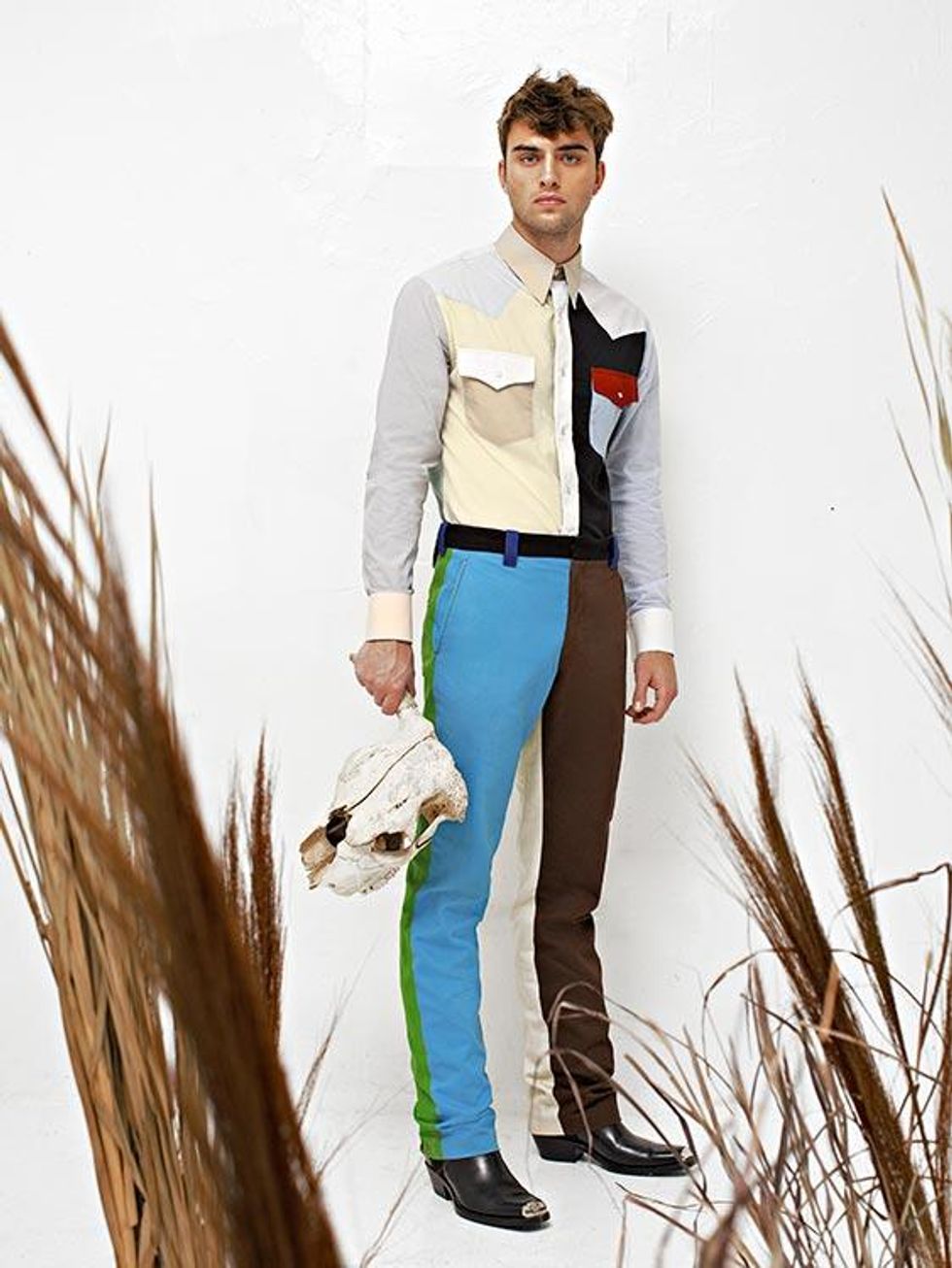 Cardigan, $1,180, and Shirt, $260 (3 pack), by Prada; Pants, $950, by Bottega Veneta.