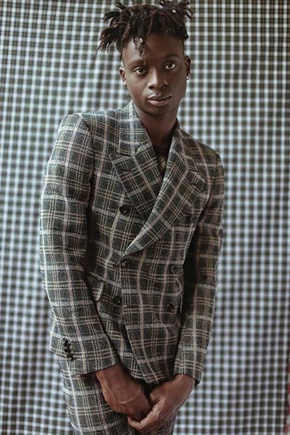 Cardigan, $1,180, and Shirt, $260 (3 pack), by Prada; Pants, $950, by Bottega Veneta.