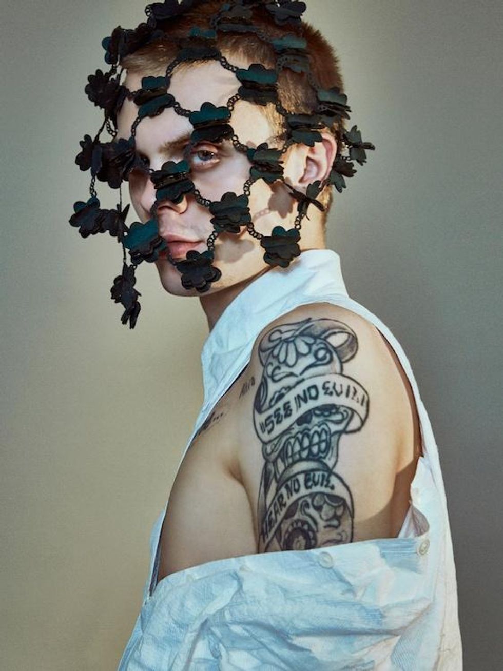 Cardigan, $1,180, and Shirt, $260 (3 pack), by Prada; Pants, $950, by Bottega Veneta.