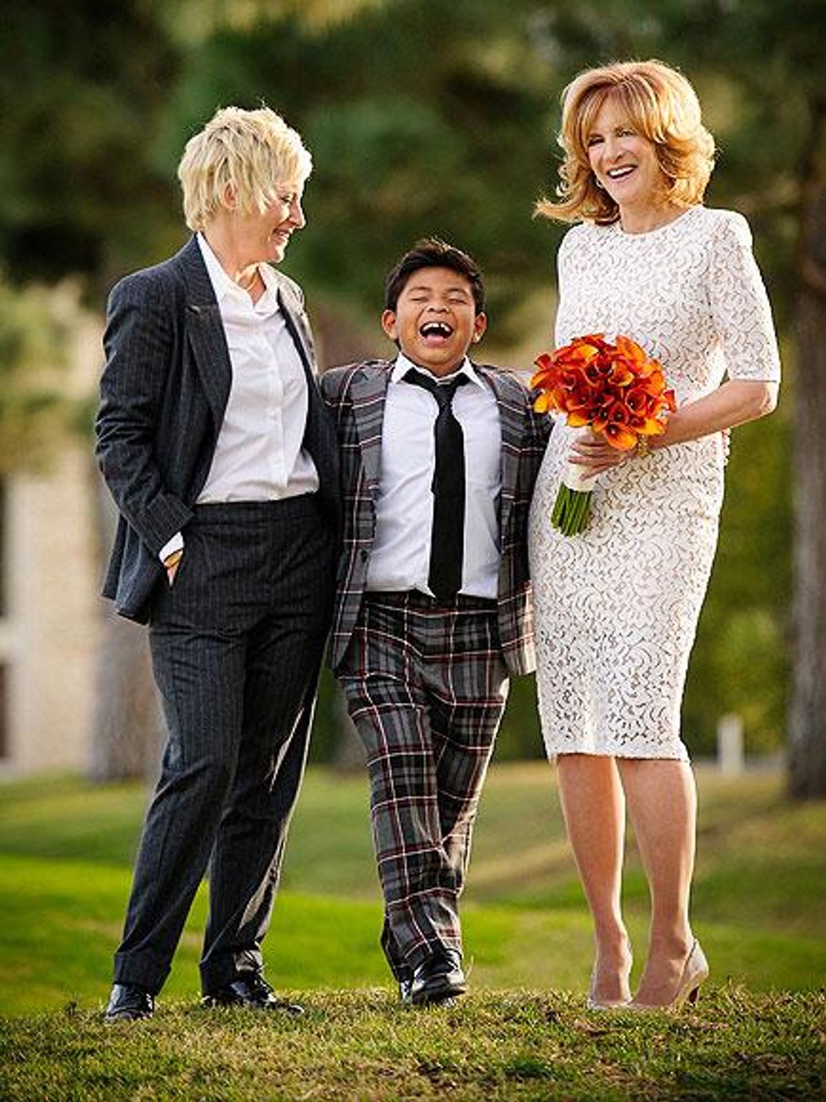 Carol Leifer (right) with wife Lori Wolf (left) and their son Bruno
