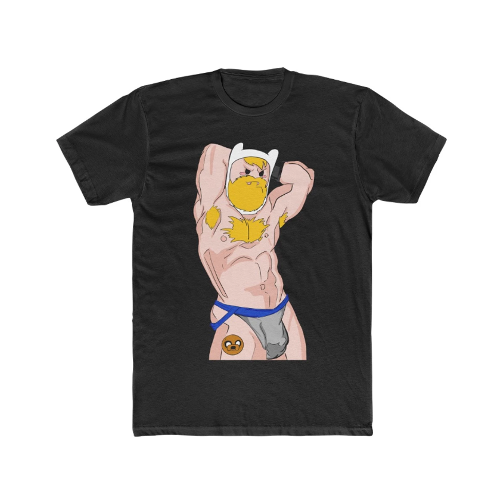 Cartoon character Finn in a jockstrap, with no shirt on.