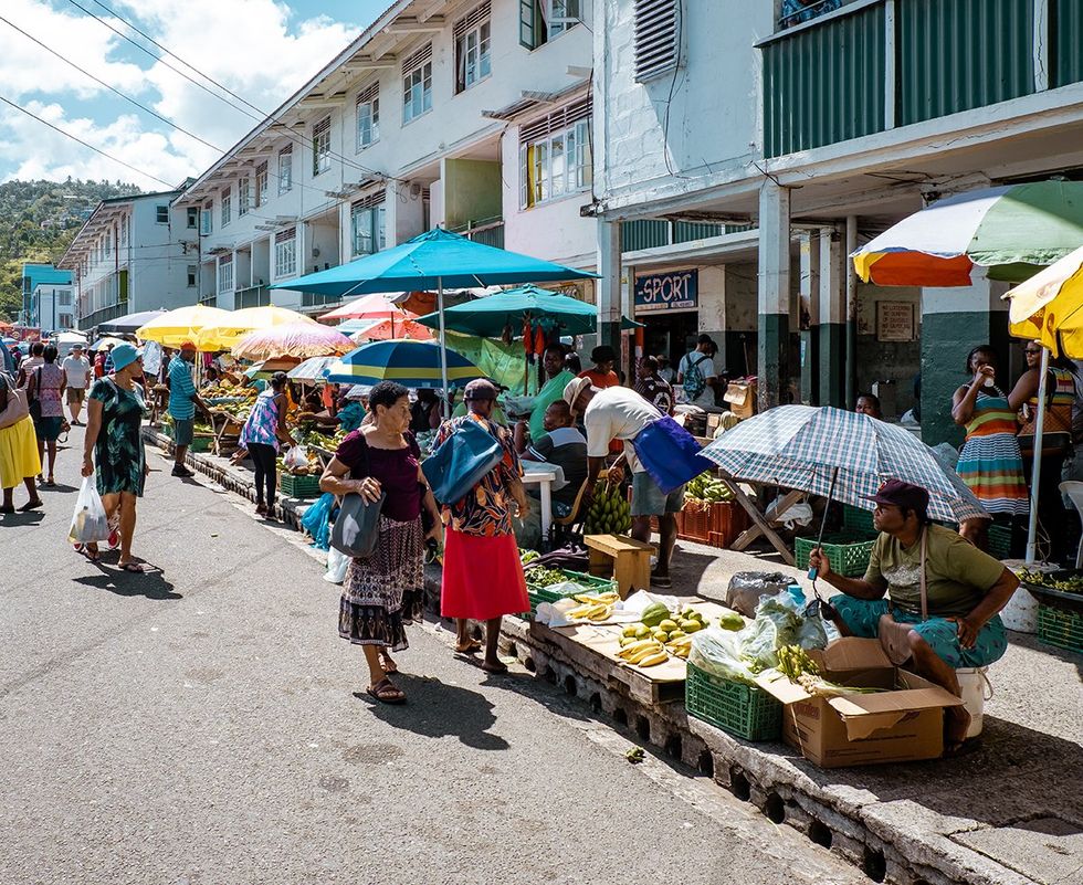 Castries St Lucia Caribbean local market with fruit sellers