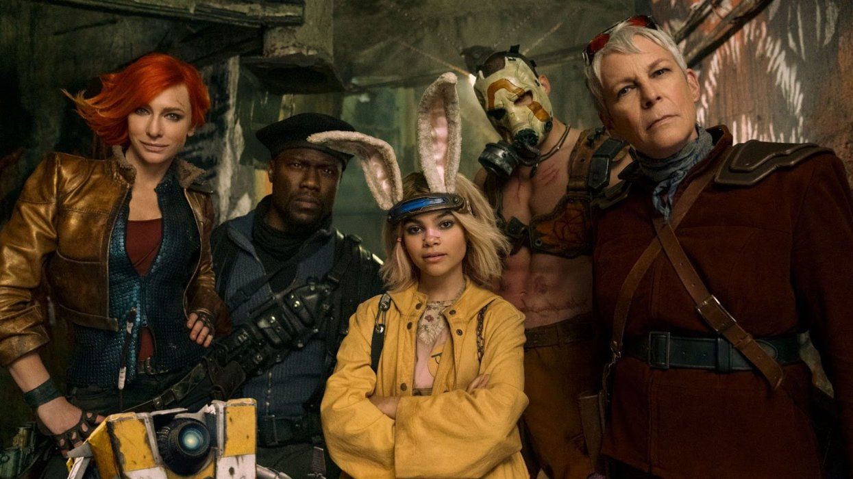 Cate Blanchett as Lilith, Kevin Hart as Roland, Ariana Greenblatt as Tiny Tina, Florian Munteanu as Krieg and Jamie Lee Curtis as Tannis in 'Borderlands.'