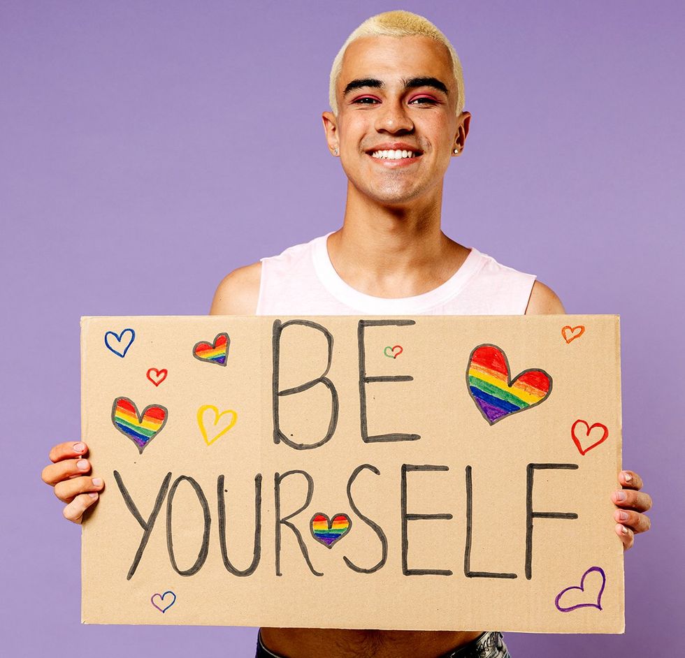 Celebrate LGBTQ Spirit Day Against Bullying Queers Wear Purple Be Yourself Sign