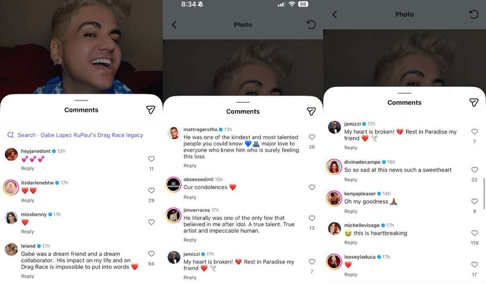 Celebrities react to Gabe Lopez's passing by sharing comments under a post by World of Wonder on Instagram