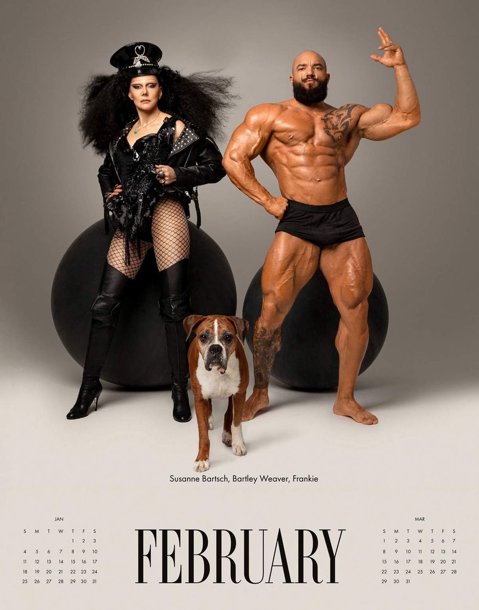 Celebrity photographer Mike Ruiz Rescue Me 2026 calendar benefitting Louies Legacy Animal Rescue featuring Susanne Bartsch Bartley Weaver Frankie