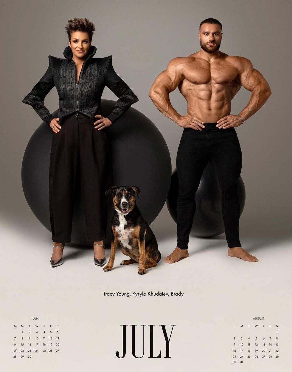 Celebrity photographer Mike Ruiz Rescue Me 2026 calendar benefitting Louies Legacy Animal Rescue featuring Tracy Young Brady pup Kyrylo Khudaiev