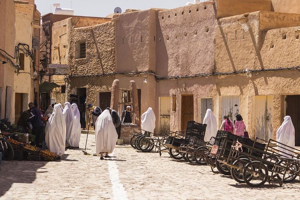 Central market square in ancient town Beni Isguen, Ghardaia Province, MZab Valley, Algeria