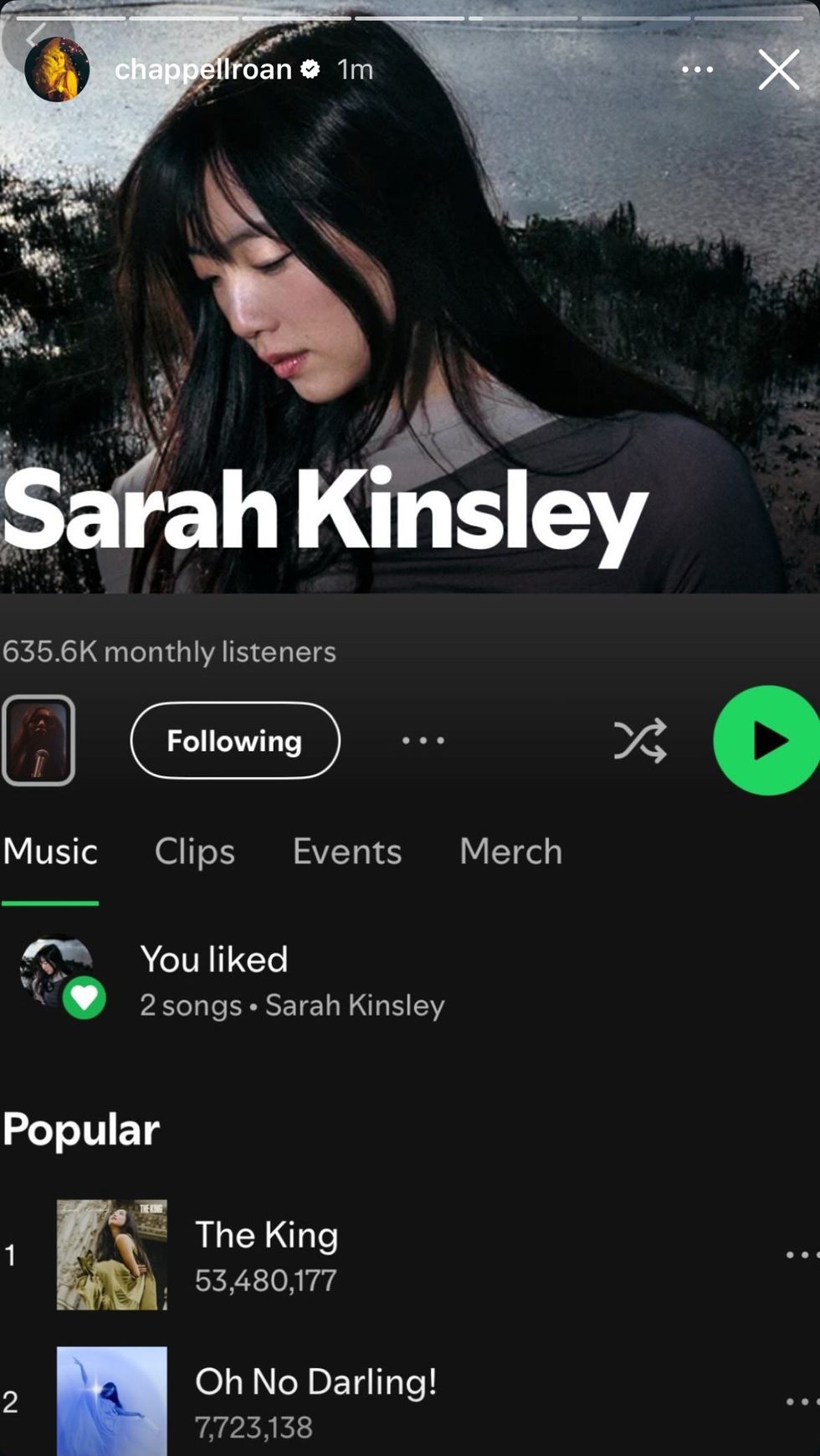 Chappell Roan via Instagram story