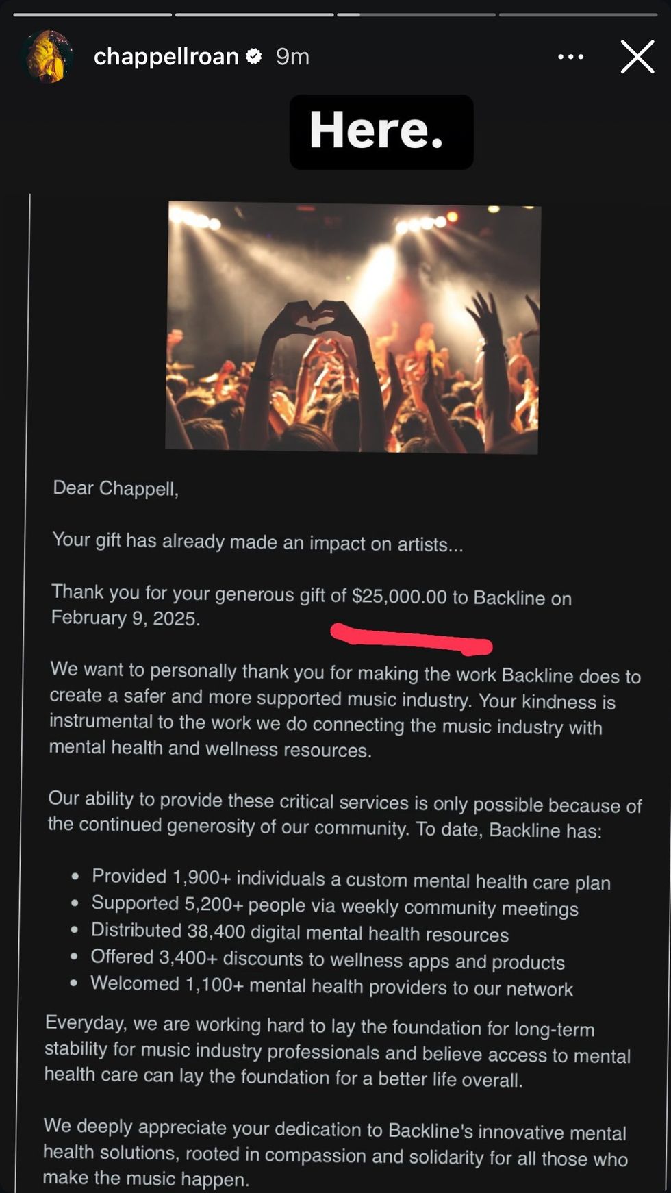 Chappell Roan via Instagram story