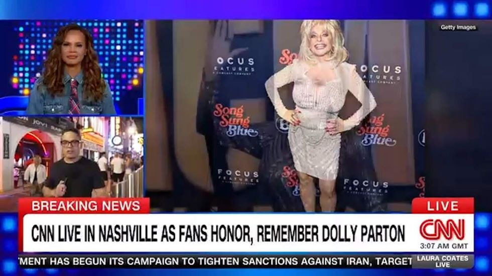 CNN screenshot from Laura Coates Live shows a photo of Dolly Parton impersonator Kelly Vohnn.