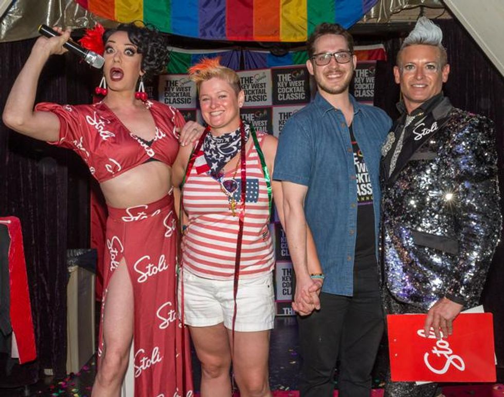 Co-hosts Sushi and Patrik Gallineaux announce the winners moving on to the Main Stage Finale: Sabrina Haley and Scott Marleau.