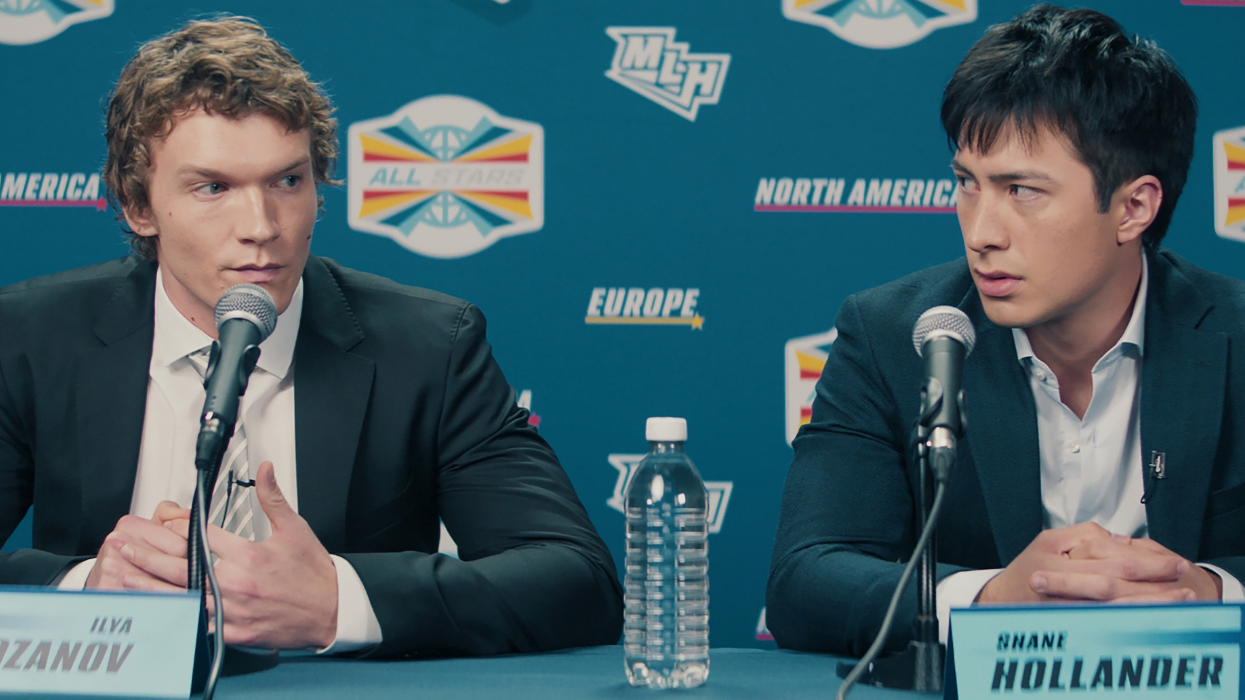 Connor Storrie as Ilya Rozanov and Hudson Williams as Shane Hollander in Heated Rivalry