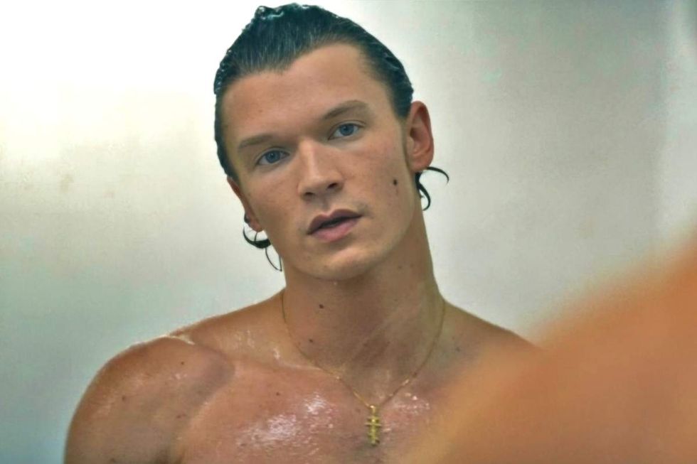 Connor Storrie as Ilya Rozanov during a shower scene on Heated Rivalry