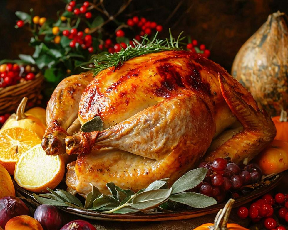 cooked thanksgiving turkey on a decorated table