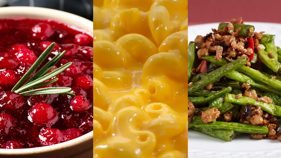 cranberry sauce, macaroni and cheese, green beans