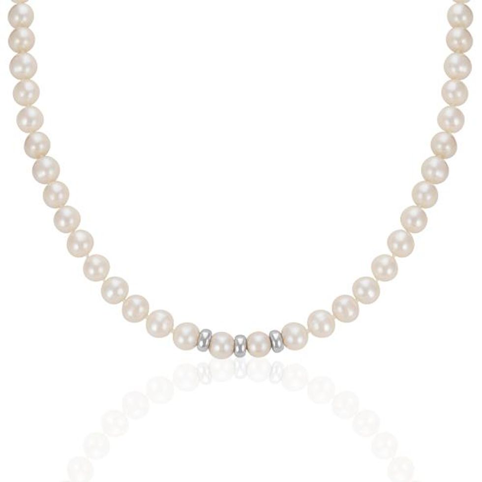Cultured Freshwater Pearl Strand with Sterling Silver Stations