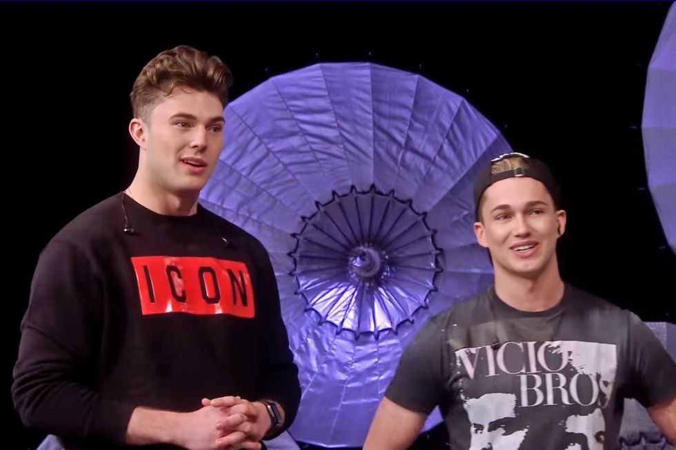 Curtis Pritchard and AJ Pritchard at the grand finale of RuPaul's Drag Race UK season 1