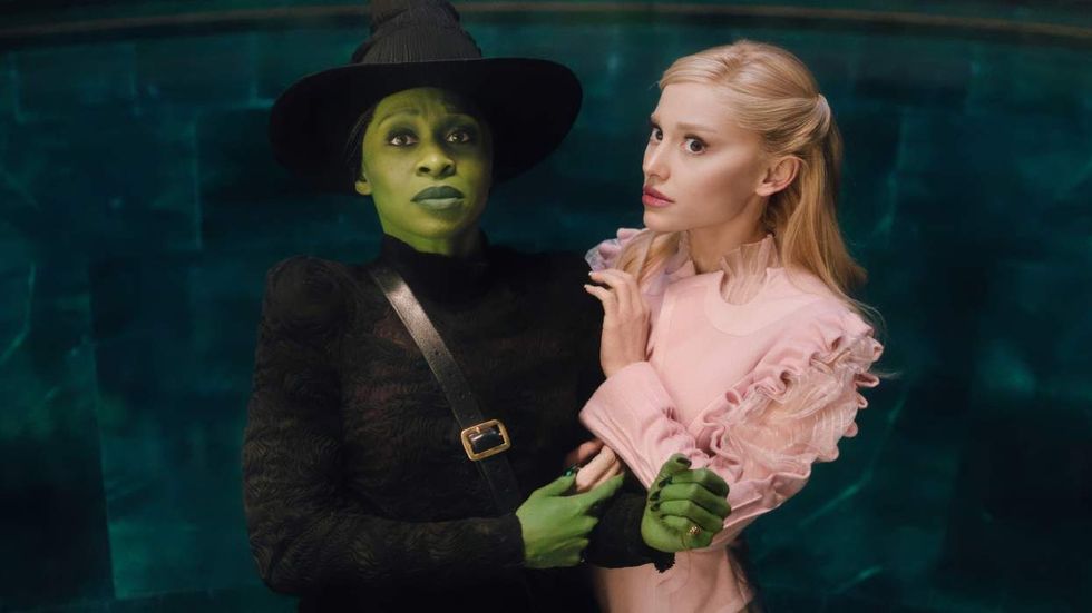 Cynthia Erivo as Elphaba and Ariana Grande as Glinda in the Wicked movie