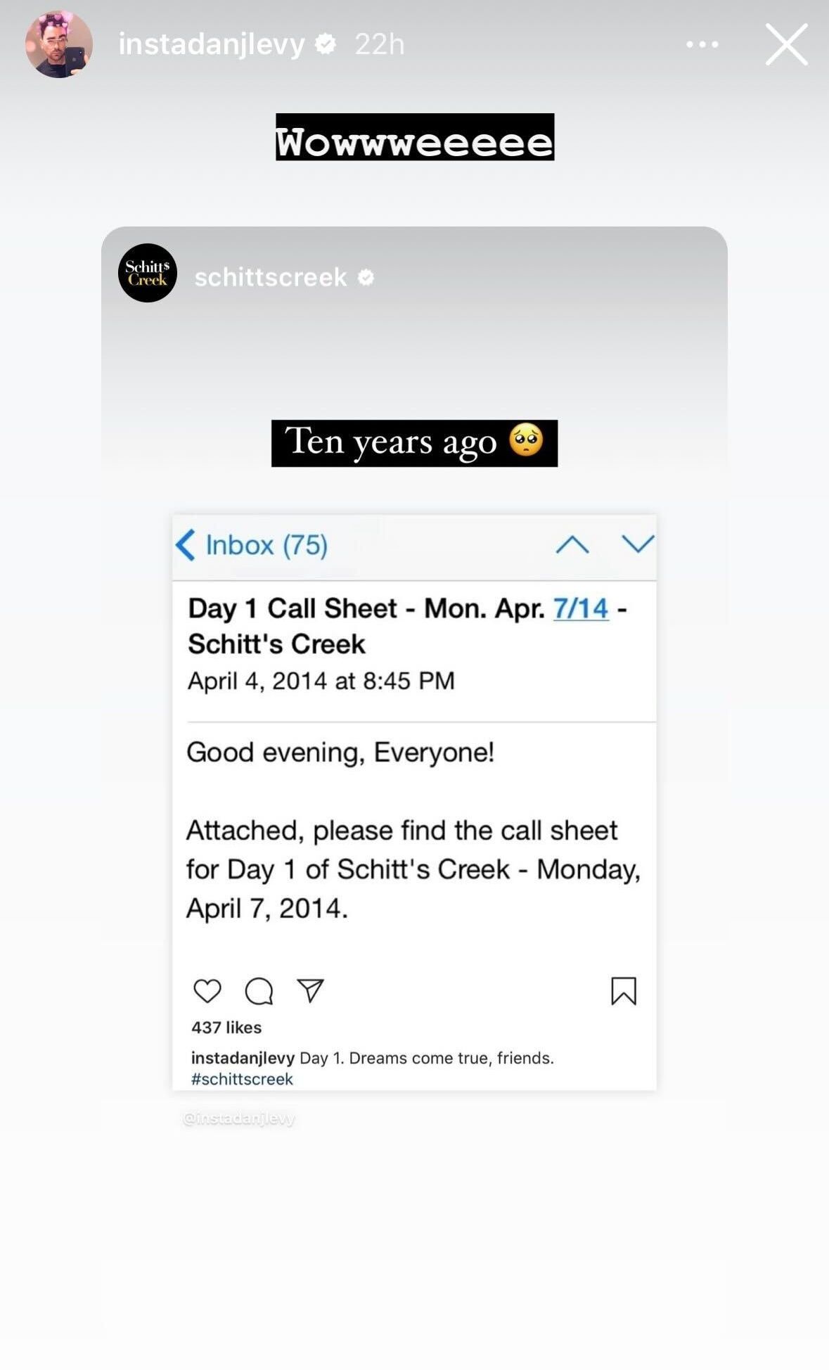 dan levy schitt's creek instagram stories