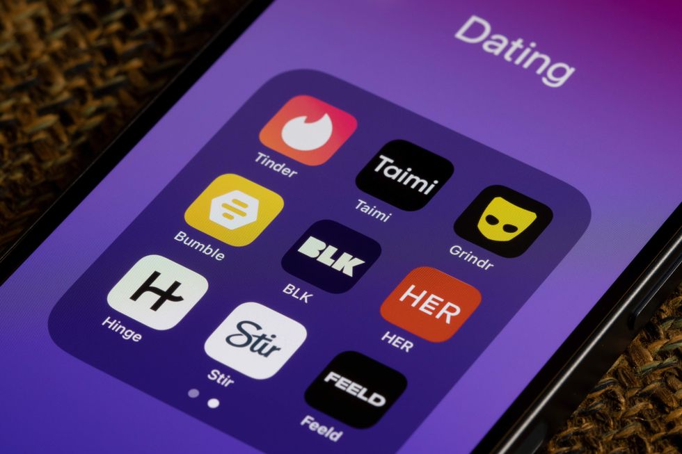 Dating apps on a cellphone screen.