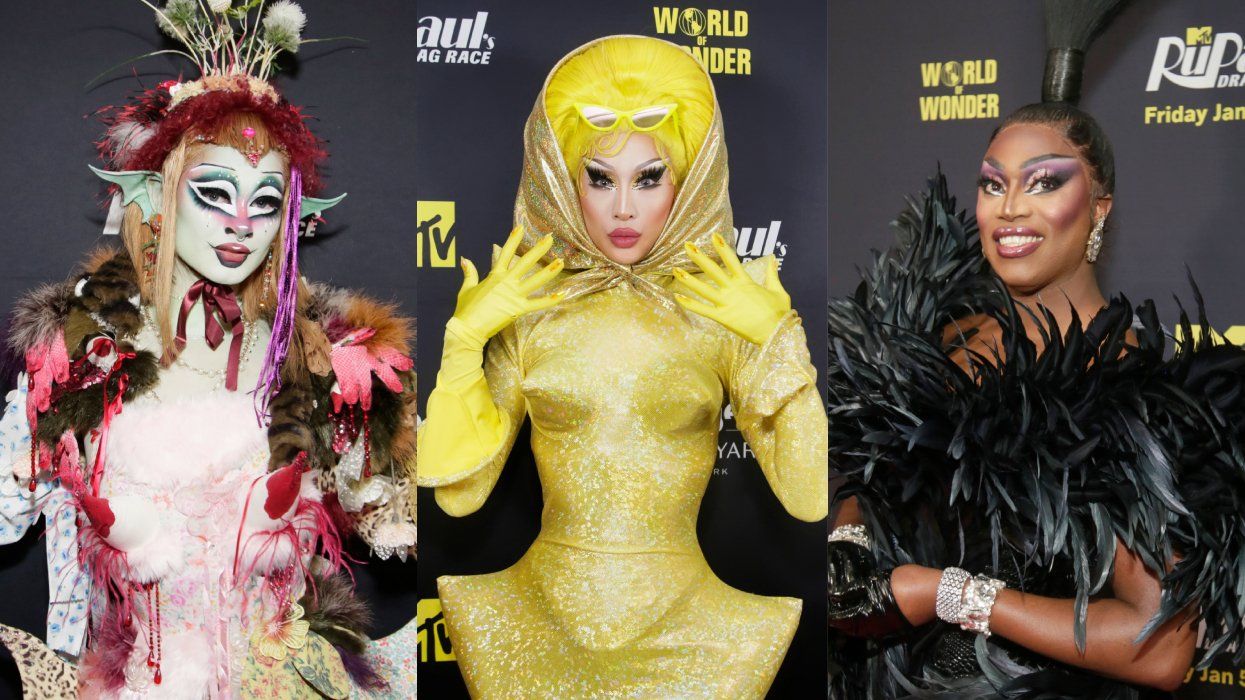 Dawn; Nymphia Wind; Sapphira Cristál at RuPaul's Drag Race season 16 finale viewing party