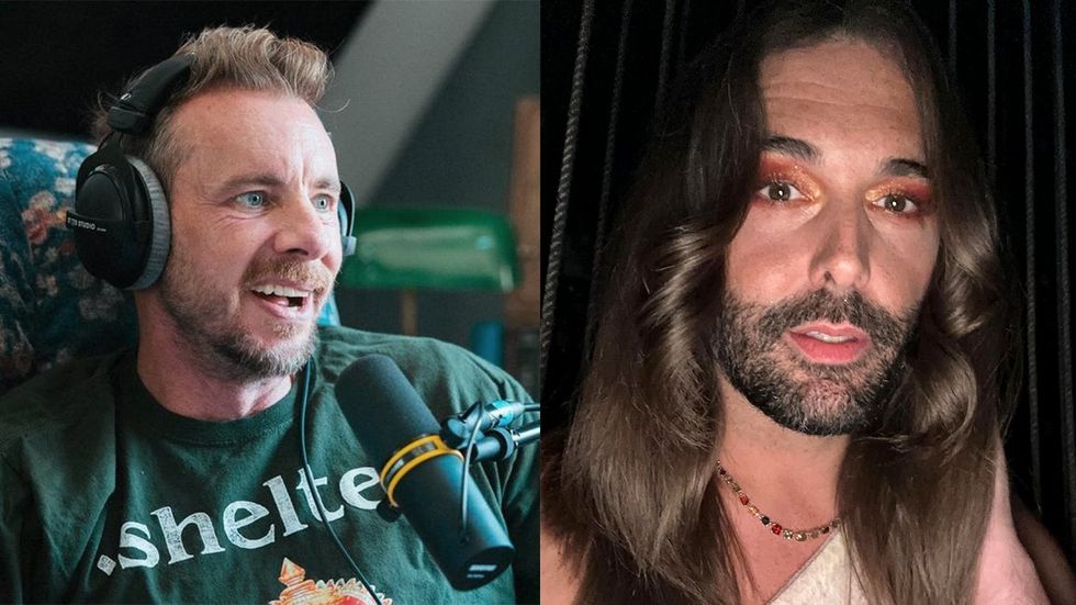 Dax Shepard Recording Spotify Podcast Jonathan Van Ness JVN Looking Serious Glam
