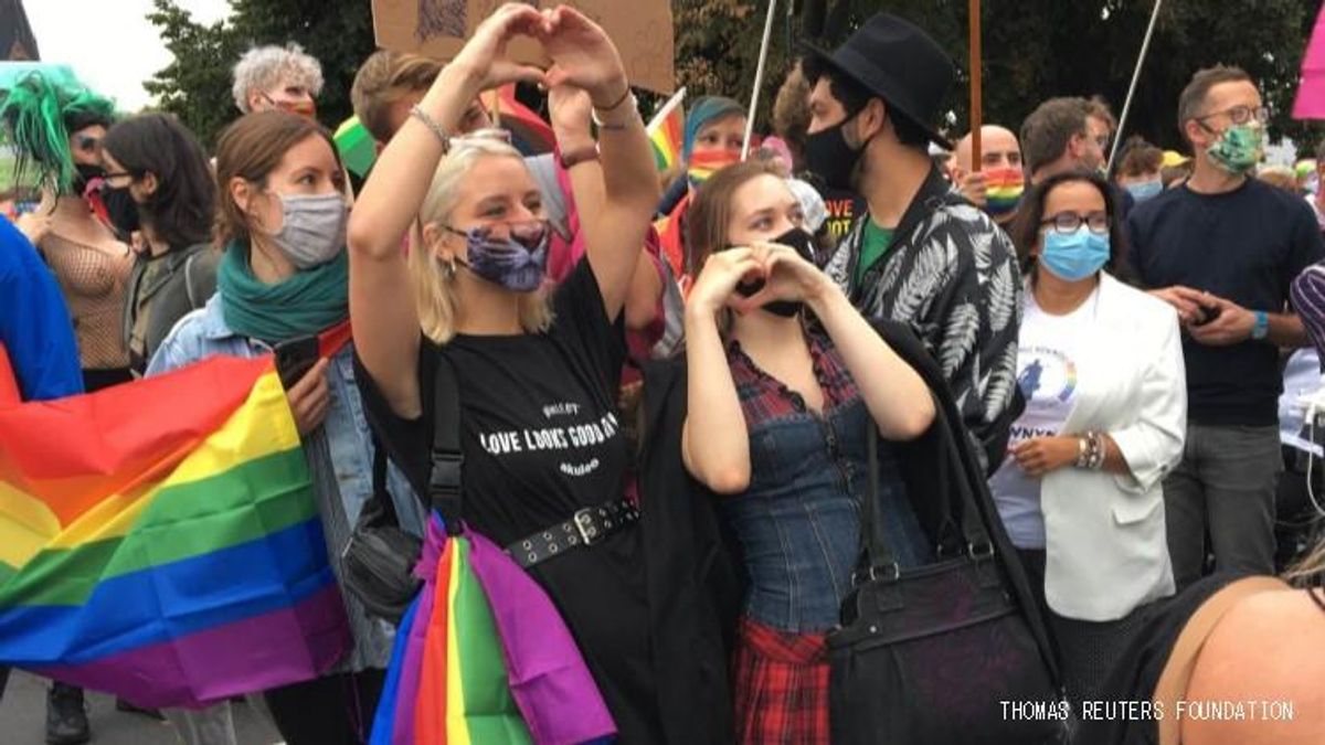 Demonstrators marched from Germany to Poland in solidarity with the oppressed Polish LGBTQ+ community.