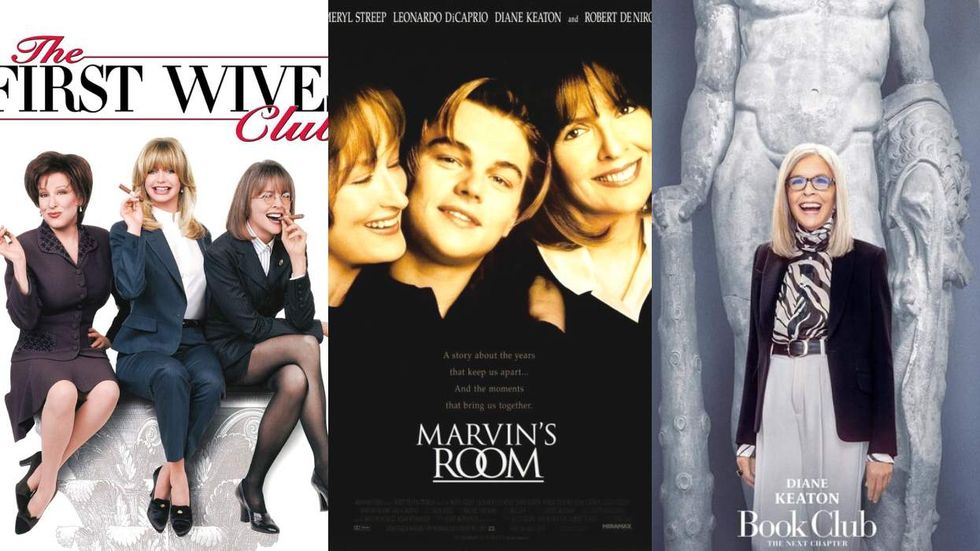 Diane Keaton in posters for the films The First Wives Club; Marvin\u2019s Room; Book Club: The Next Chapter