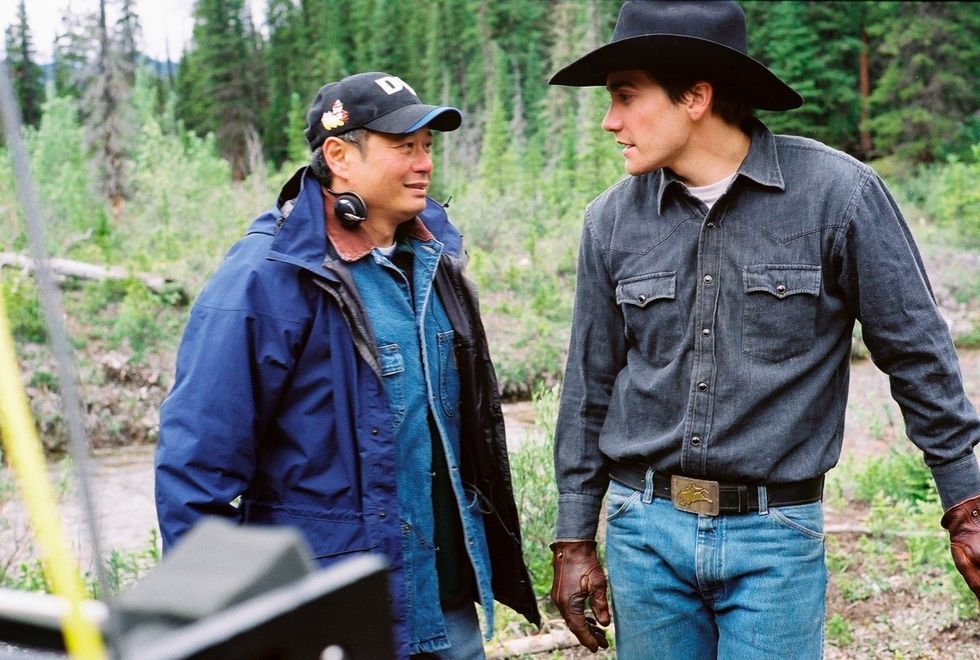 Director Ang Lee and Jake Gyllenhaal on the set of Brokeback Mountain
