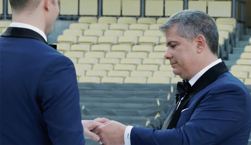 Dodger Stadium Plays Host To Romantic Wedding of Executive Erik Braverman and Model Jonathan Cottrell