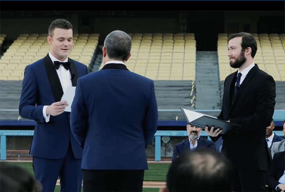 Dodger Stadium Plays Host To Romantic Wedding of Executive Erik Braverman and Model Jonathan Cottrell