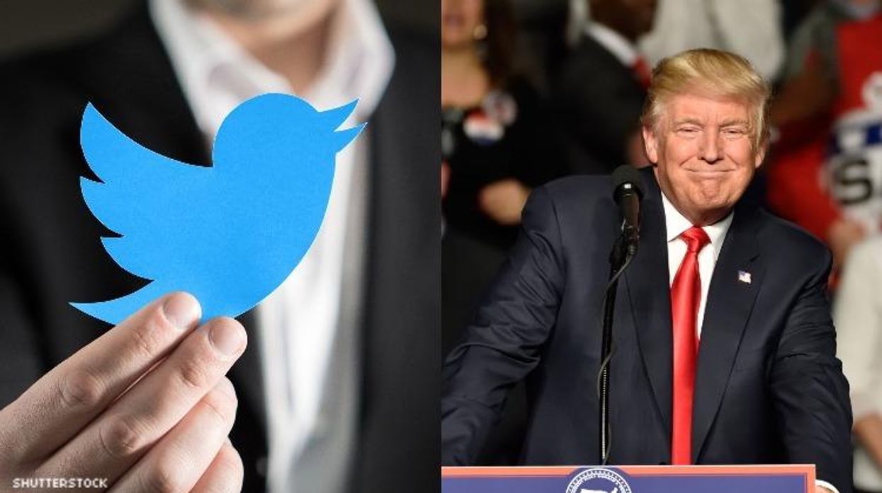 Donald Trump and the Twitter logo.