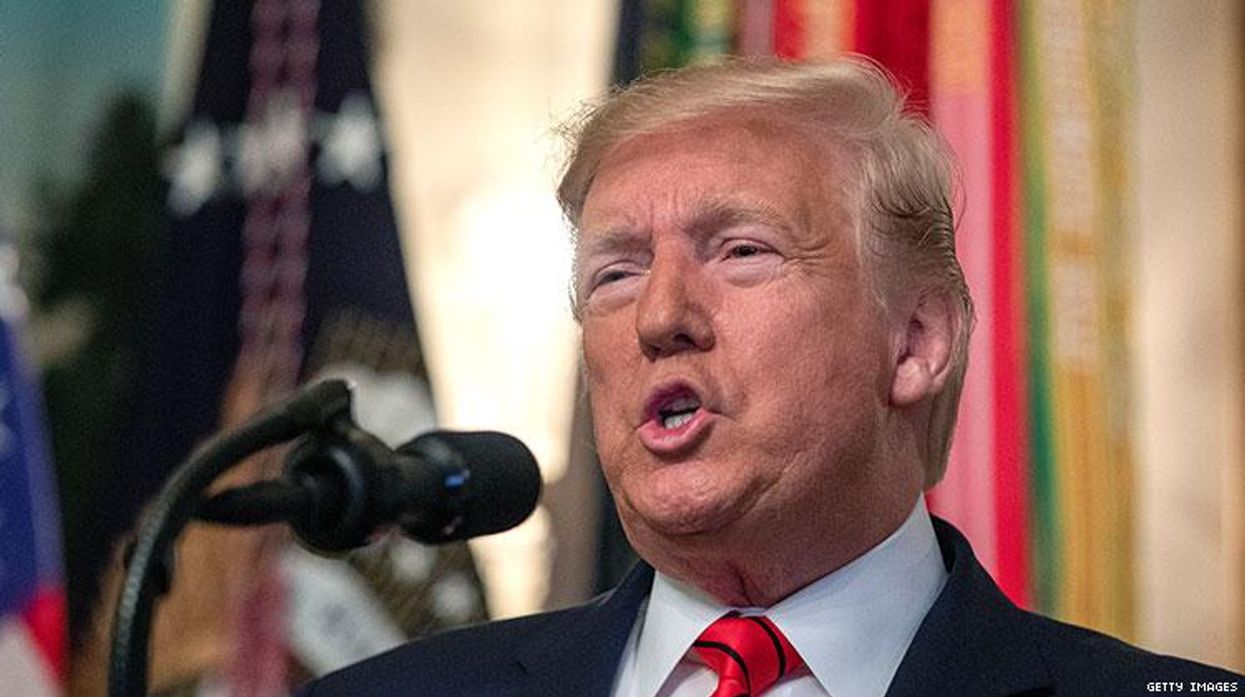 Donald Trump giving a speech.