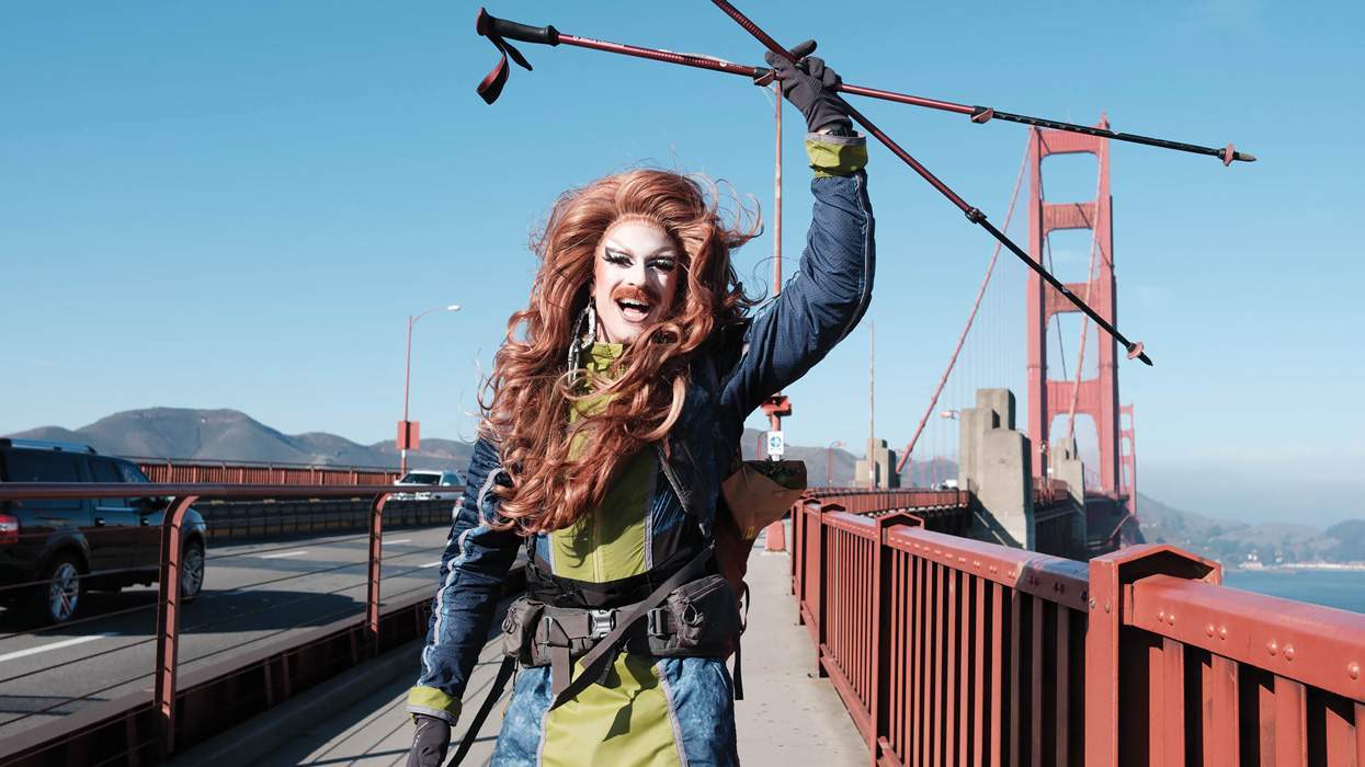 Drag artist and activist Pattie Gonia at the Golden Gate Bridge
