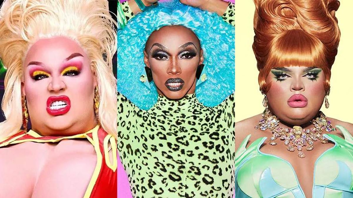Drag Race queens Eureka, The Vixen, and Kandy Muse.