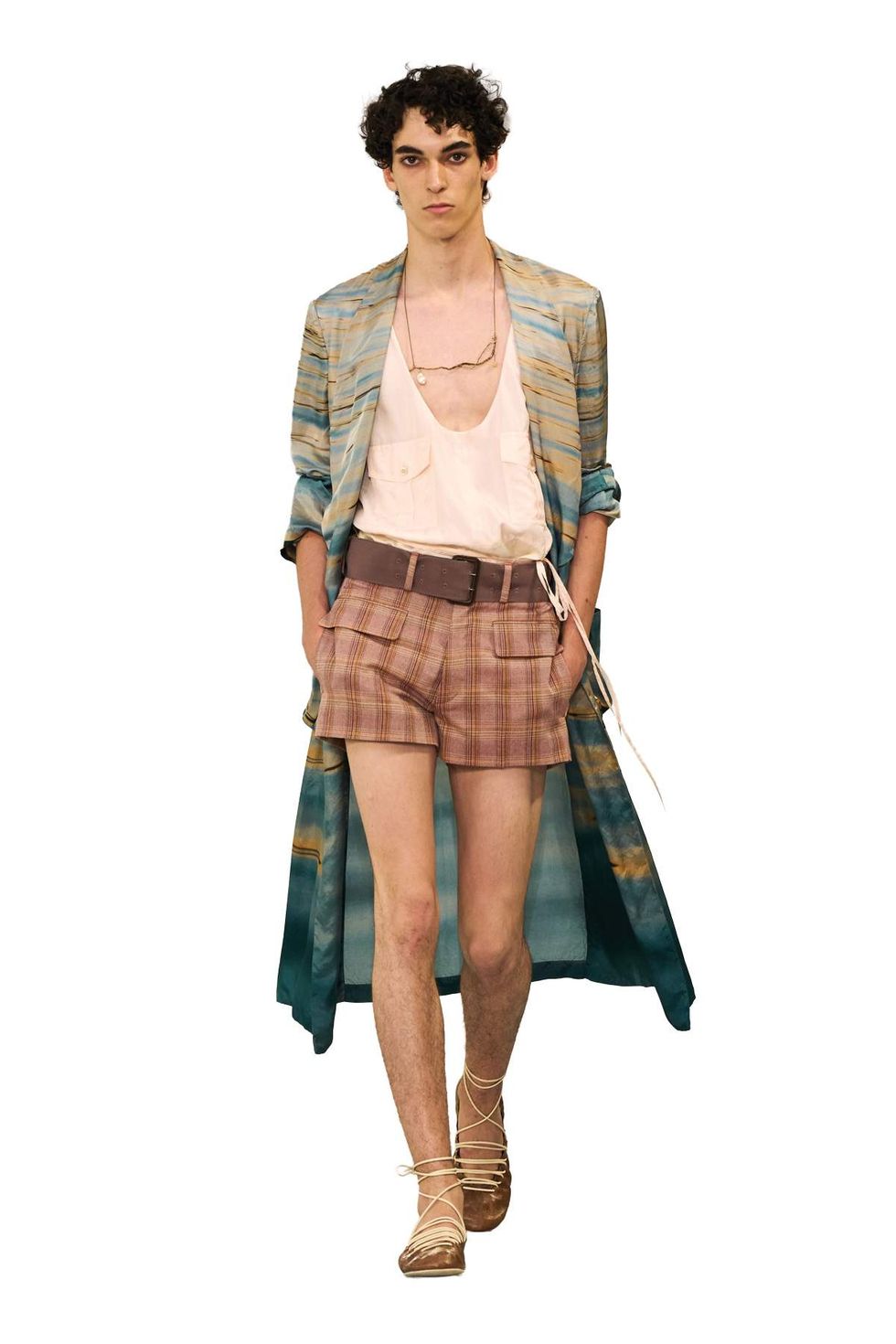 Dries Van Noten runway look with strappy sandals