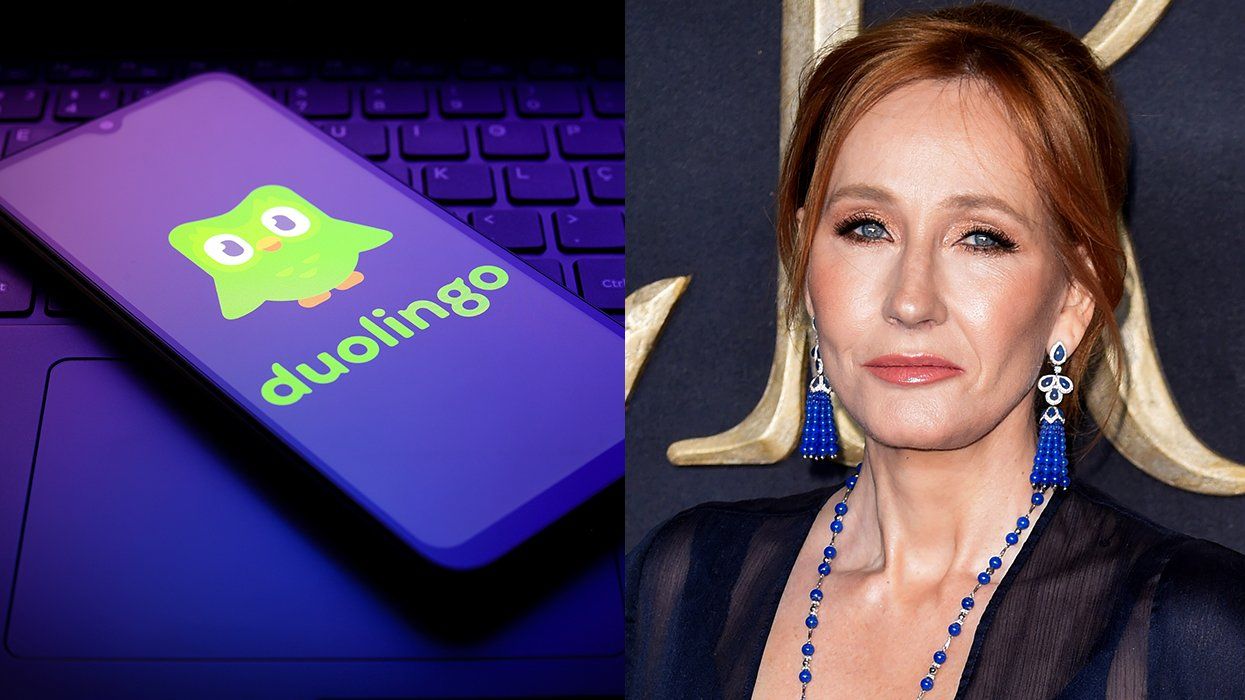 duolingo on cell phone screen with JK Rowling