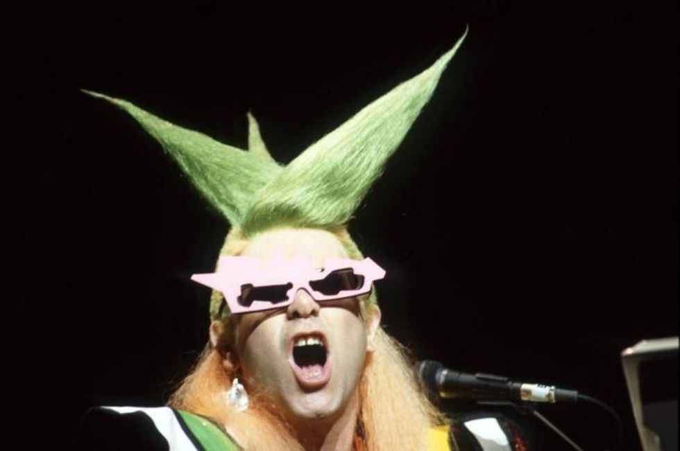 Elton John celebrates his 74th birthday.