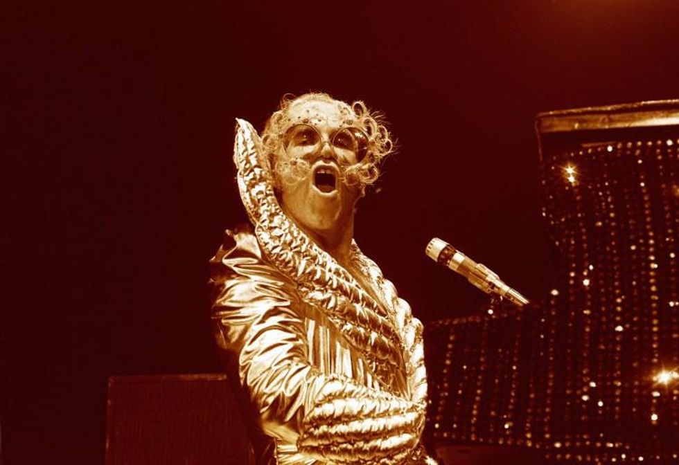 Elton John celebrates his 74th birthday.